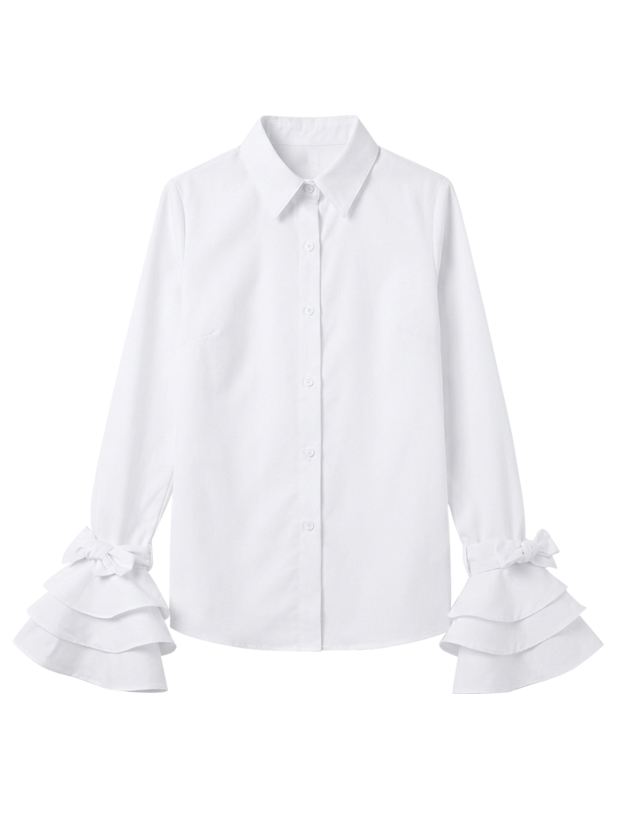 Autumn women's tiered ruffle blouse, a stylish button up top for various occasions.