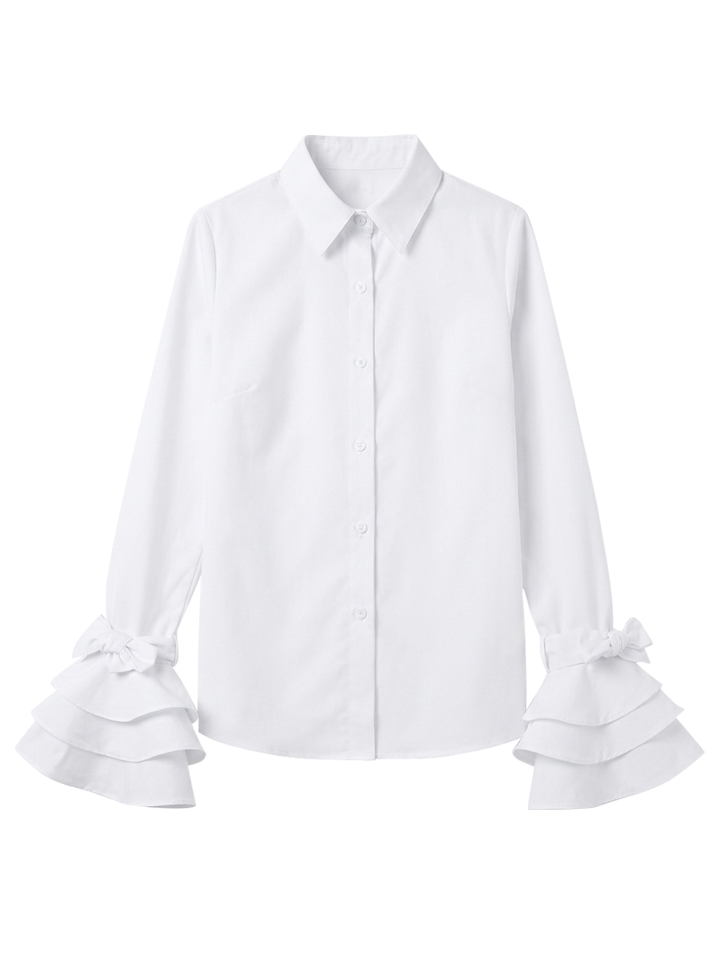 Autumn women's tiered ruffle blouse, a stylish button up top for various occasions.