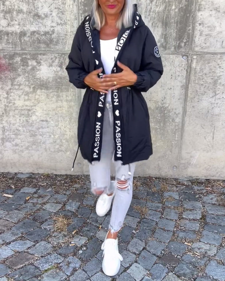 Stylish women's hooded trench, a smart casual spring/autumn coat. Perfect longline outerwear for daily fashion.