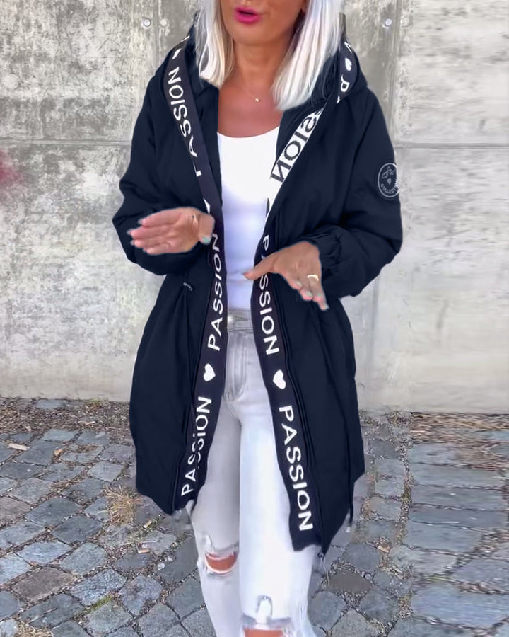 Women's zip-front hooded trench coat. Lightweight, longline outerwear for casual & smart casual spring/autumn looks.