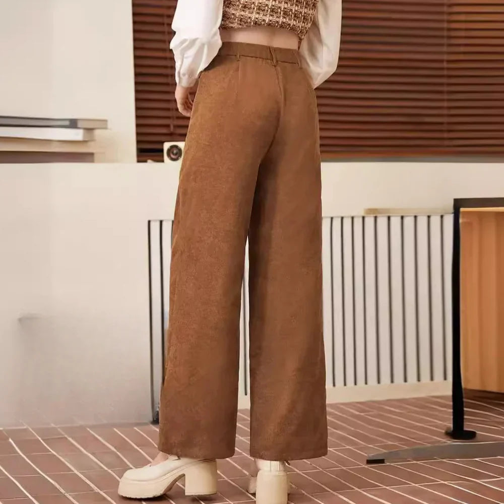 Timeless white women's corduroy pants, regular fit. Comfortable & versatile for classic casual all-season style.
