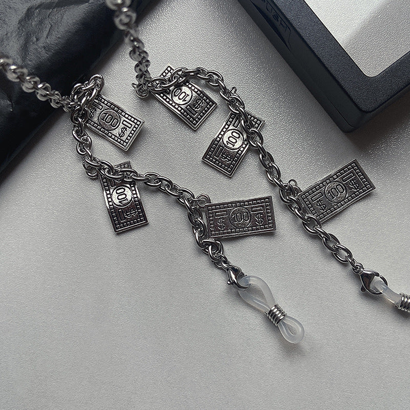 Women's trendy banknote pendant necklace. Unique fashion jewelry for a bold, modern statement look.