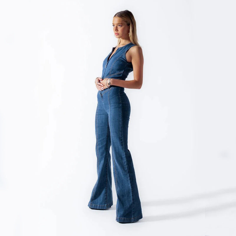 Flattering blue women's jumpsuit, offering a comfortable and elegant look for any occasion.