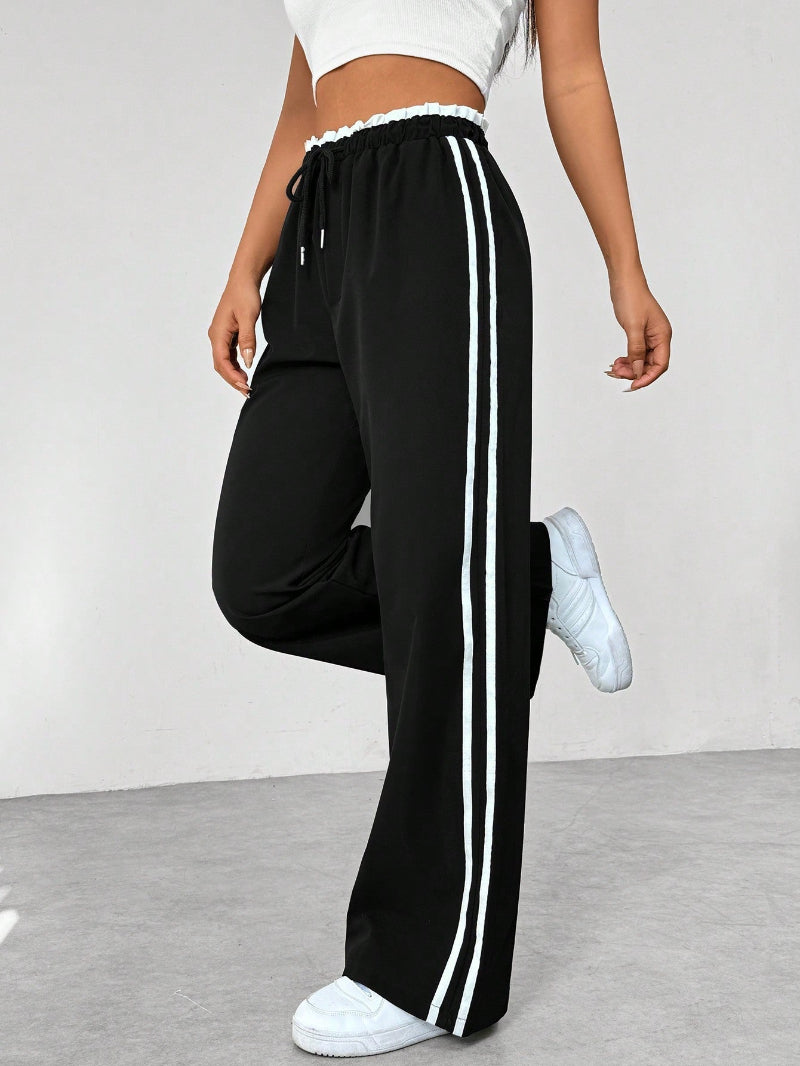 Women's trendy wide-leg sporty pants, high waist, pull-on style, perfect for casual fashion & comfort.