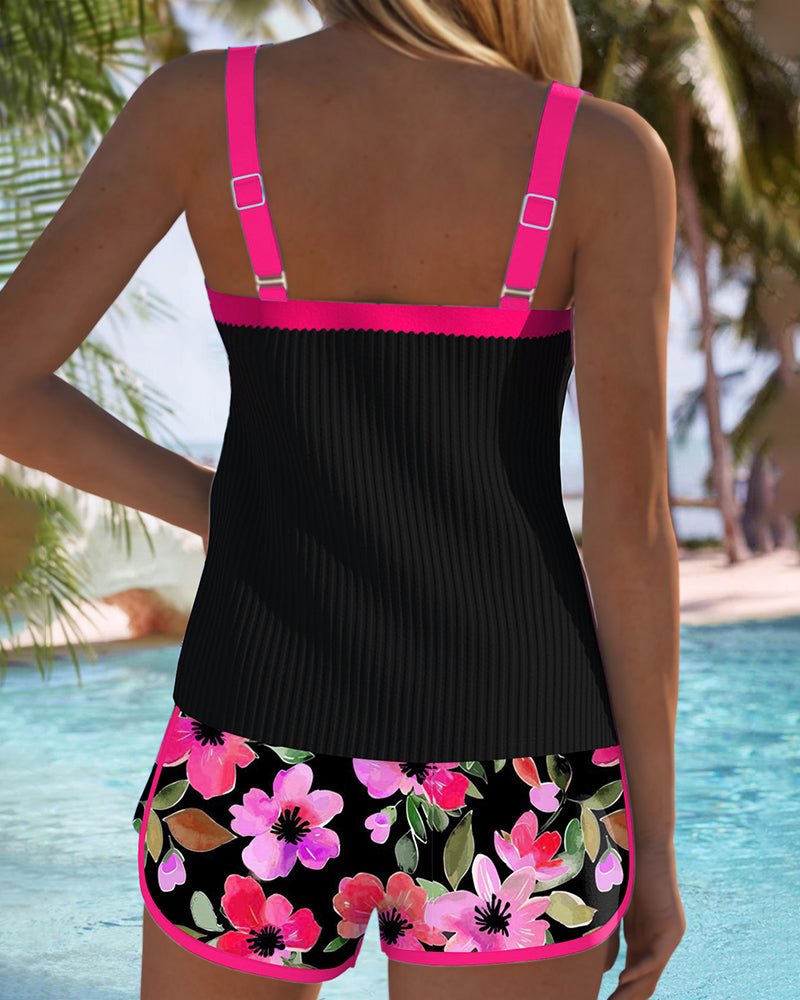 Women's tummy control floral tankini set. Perfect beachwear & poolside style for summer vacations.