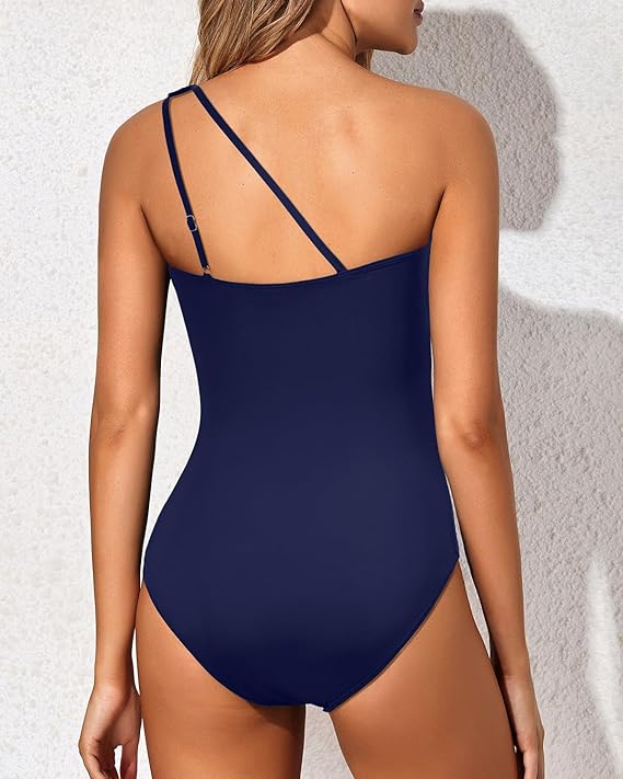 Perfect summer beachwear: women's one-piece tummy control swimsuit with a modern one-shoulder cut.