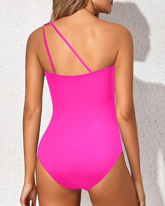 Boost your confidence with this women's tummy control one-piece swimsuit, featuring a stylish one-shoulder.