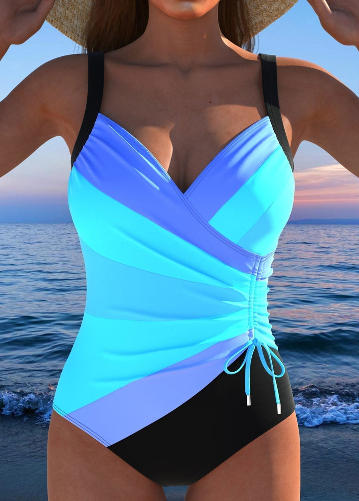 Flattering women's printed tummy control two-piece swimsuit, offering shaping support.
