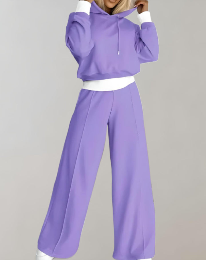 Comfortable women's hoodie from a two-piece set, perfect for lounging or casual wear, featuring a relaxed fit.