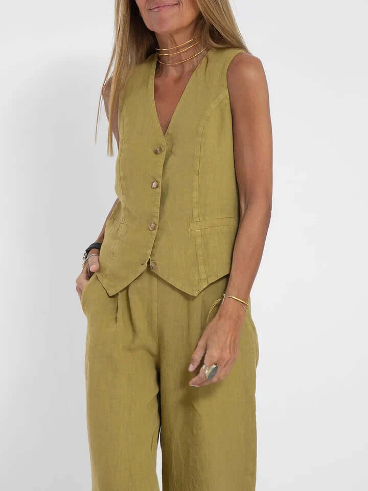 Women's Two-Piece Vest Set, a chic and versatile outfit perfect for elegant casual or office wear.