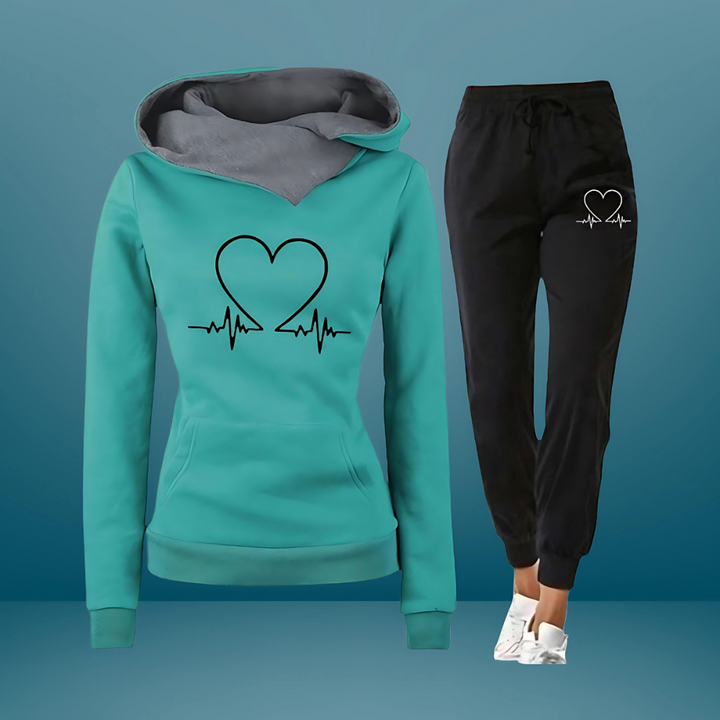 Woman wearing a comfortable casual jogging set, perfect for a relaxing day or light exercise.