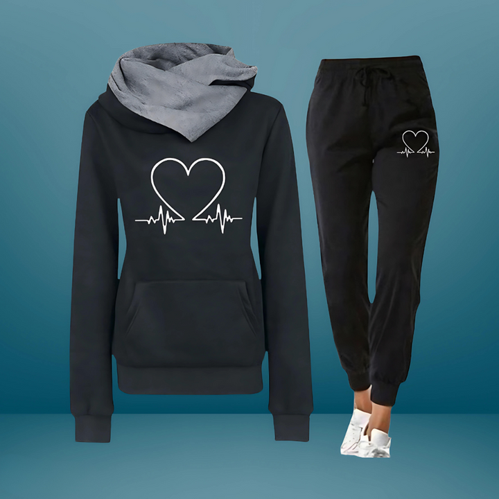 Black women's ultra-soft two-piece loungewear set, a comfortable & stylish casual tracksuit.