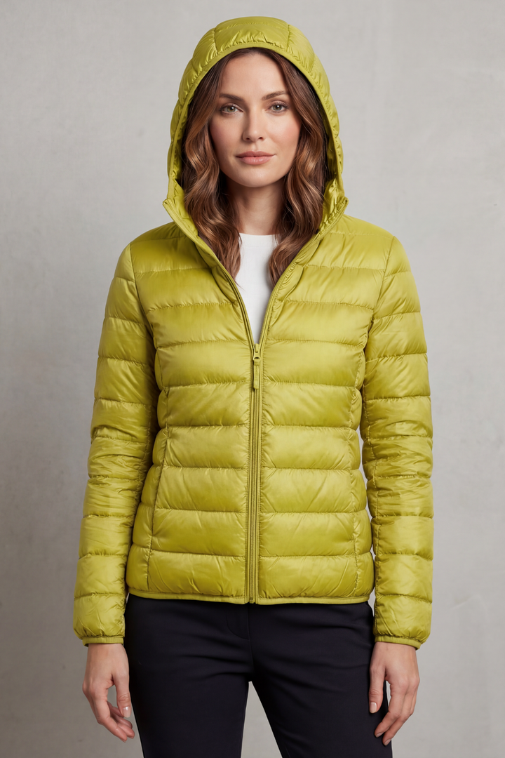 Women's versatile ultralight hooded puffer, a stylish packable coat for fall & winter.