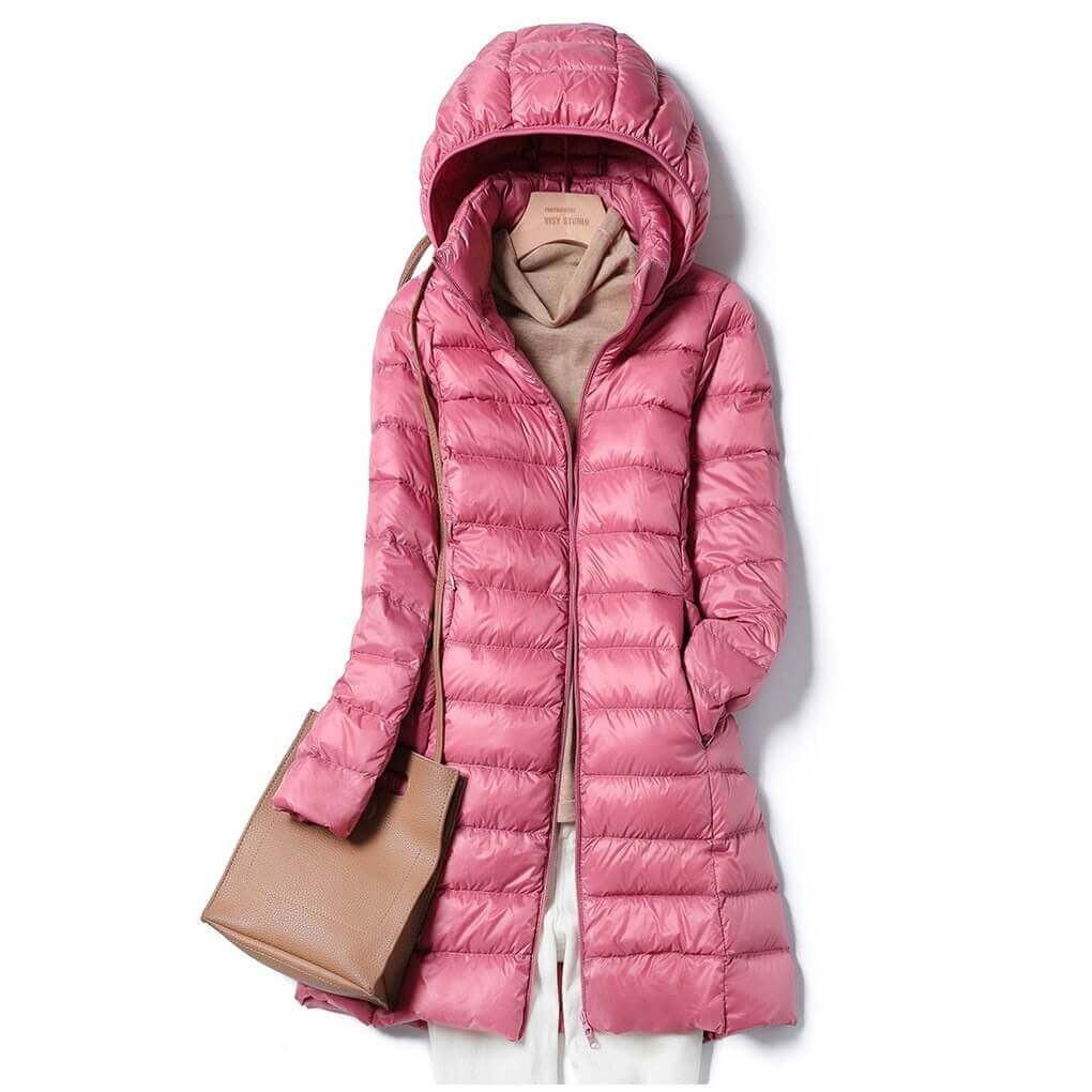 Stylish women's ultralight winter jacket. A comfortable, warm coat perfect for cold weather leisure activities.