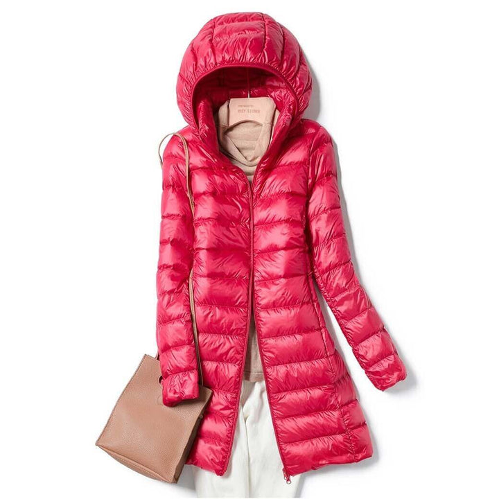 Durable women's ultralight winter jacket. This versatile leisure outerwear provides warmth & protection for travel.