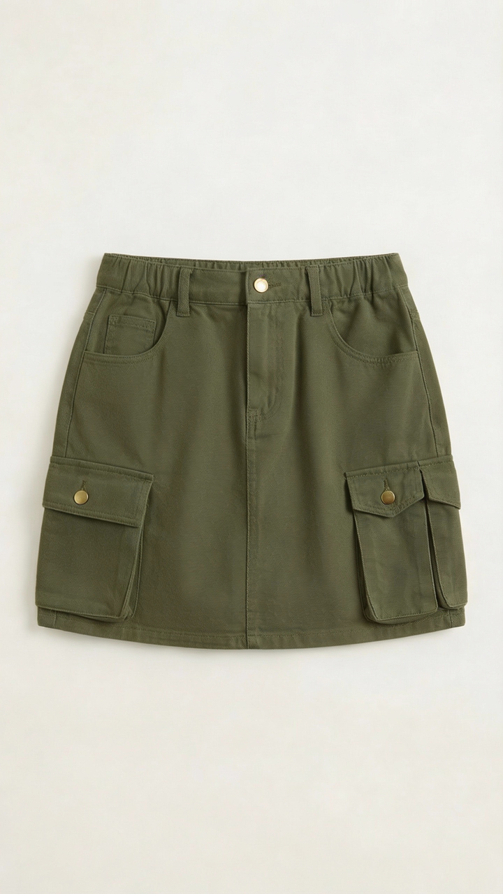 Women's fashion A-line utility cargo mini skirt, perfect for urban streetwear.