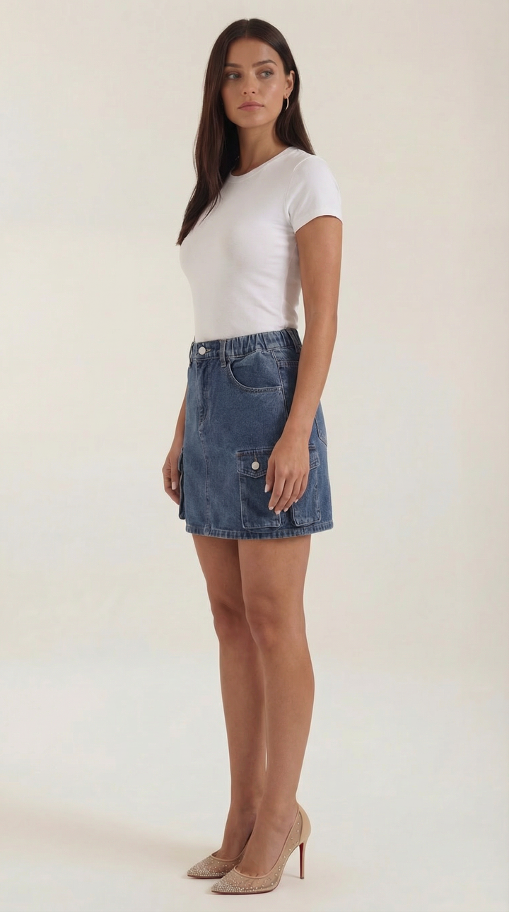 Women's summer A-line mini skirt, utility cargo design, for an urban casual look.