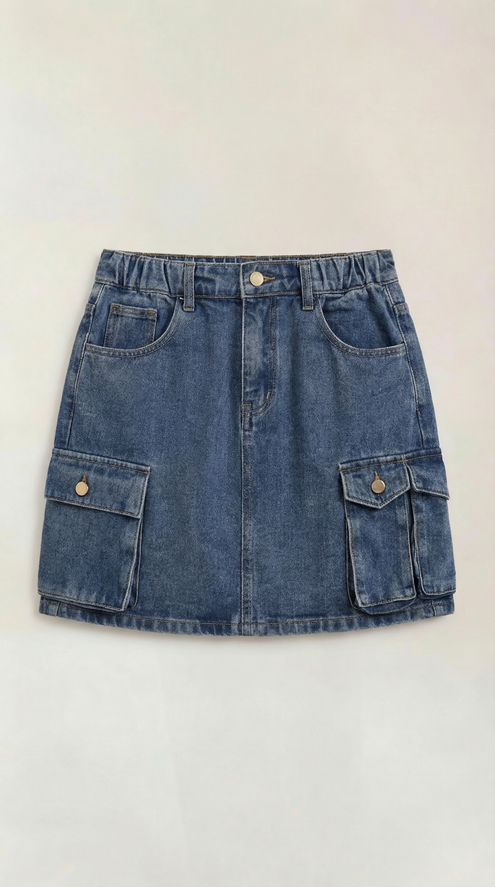 Essential women's A-line cargo mini skirt, urban utility & streetwear fashion statement.