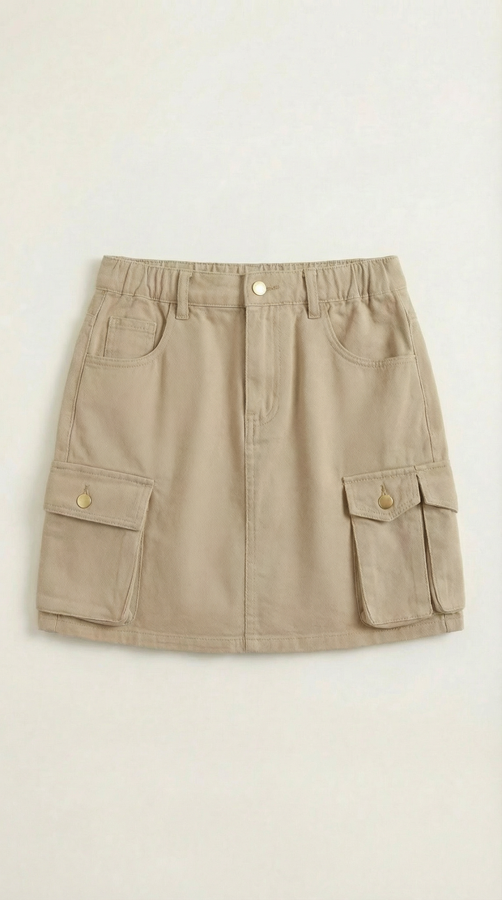 Women's utility mini skirt, A-line cargo style, essential for urban fashion & casual wear.