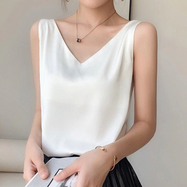 Casual yet elegant women's V-neck draped tank top. Sleeveless and versatile, perfect for any season and style.