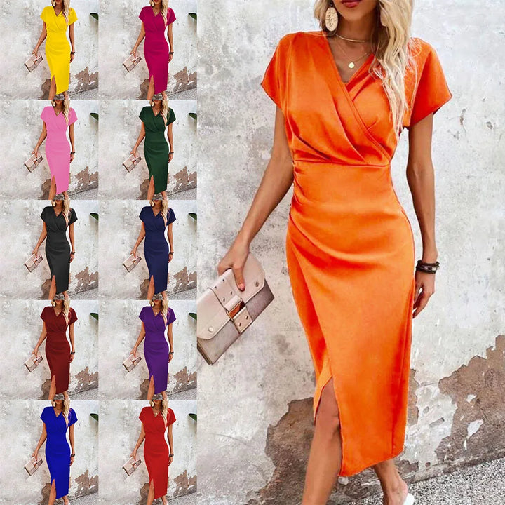 Women's V-neck mini dress, a casual short summer dress with a relaxed fit. Effortlessly chic everyday style.