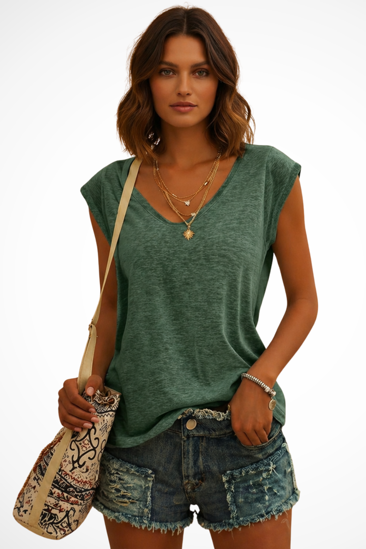 Soft women's V-neck sleeveless cami top. Relaxed fit, an elegant and comfortable choice for casual fashion.
