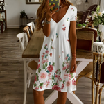 White floral print dress with pink flowers