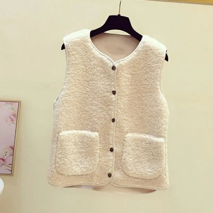 Women's V-Neck Sleeveless Cardigan Vest with Pockets, great for autumn layering and casual chic.