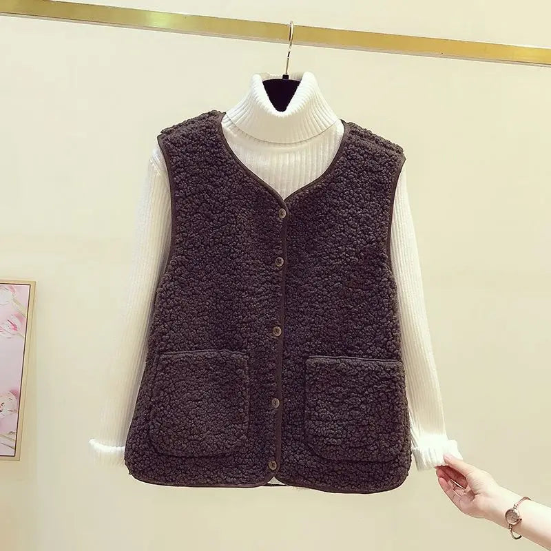 Essential women's sleeveless V-neck cardigan vest with pockets, perfect for versatile fall & winter layering.