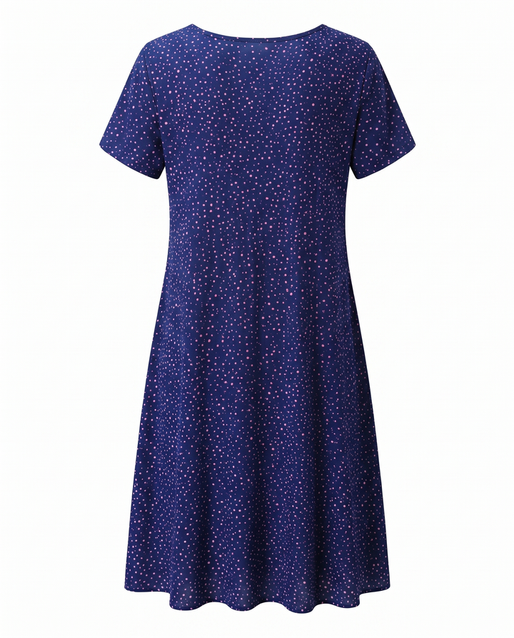 Lightweight women's V-neck midi dress, short sleeve, perfect for cool and comfortable style during summer.