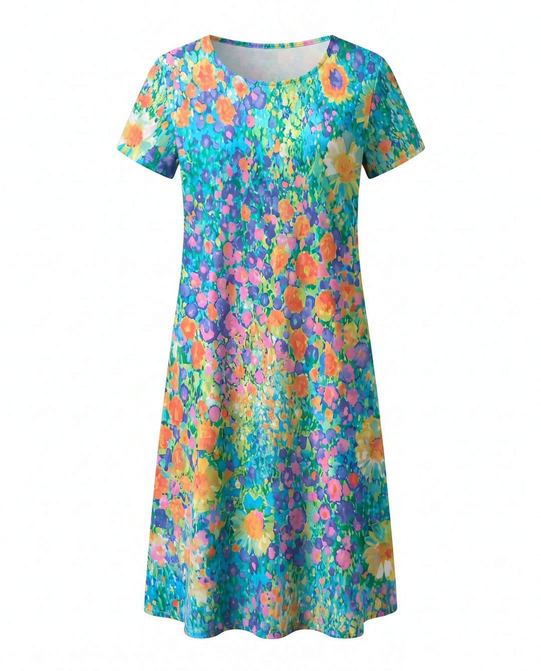 Everyday women's summer midi dress, V-neck, short sleeve, offering effortless style and comfort for any occasion.