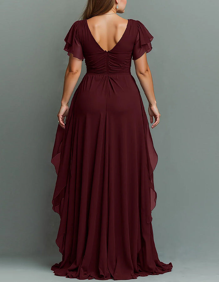 Chic V-neck tiered ruffle maxi dress, a versatile long dress for formal parties and events.