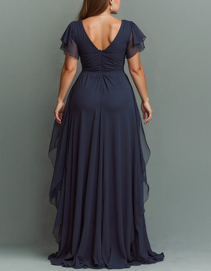 Glamorous women's V-neck tiered maxi dress with ruffles, ideal for prom or wedding guests.
