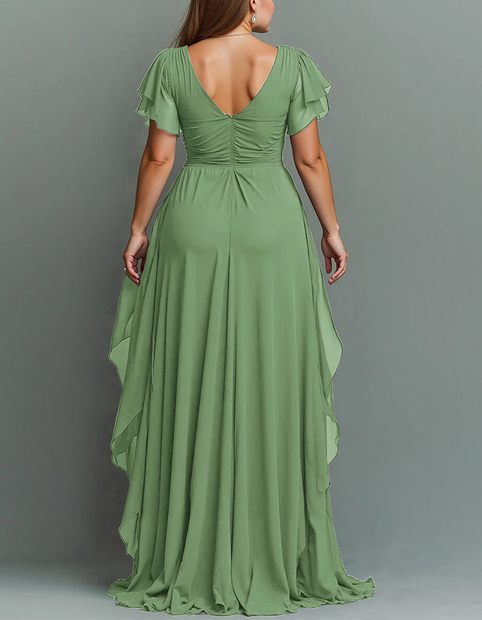 Stylish V-neck tiered ruffle maxi dress, a glamorous and elegant long dress for any formal event.