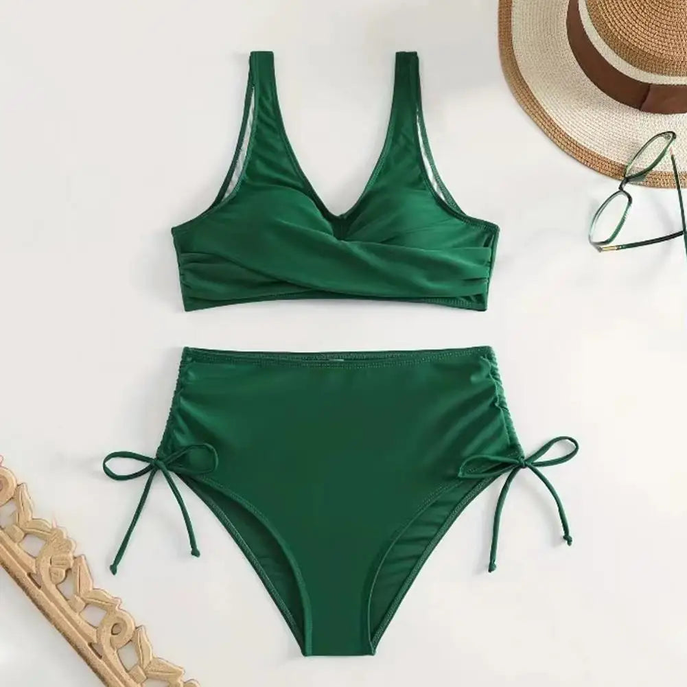 Elegant V-neck tummy control swimsuit, perfect women's beachwear for summer holidays.