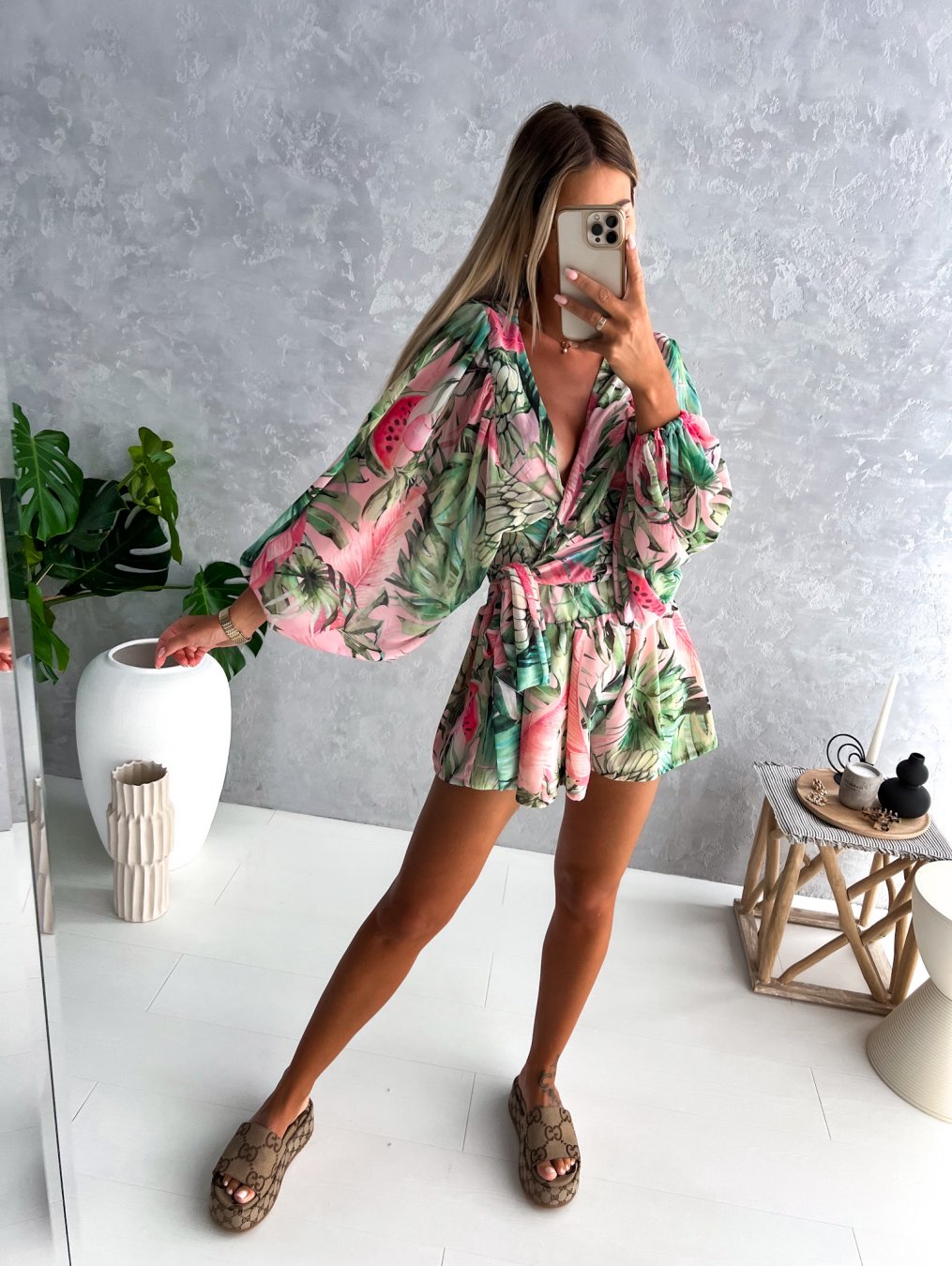 Versatile V-neck wrap front short set for women. Easily dressed up or down for summer elegance.