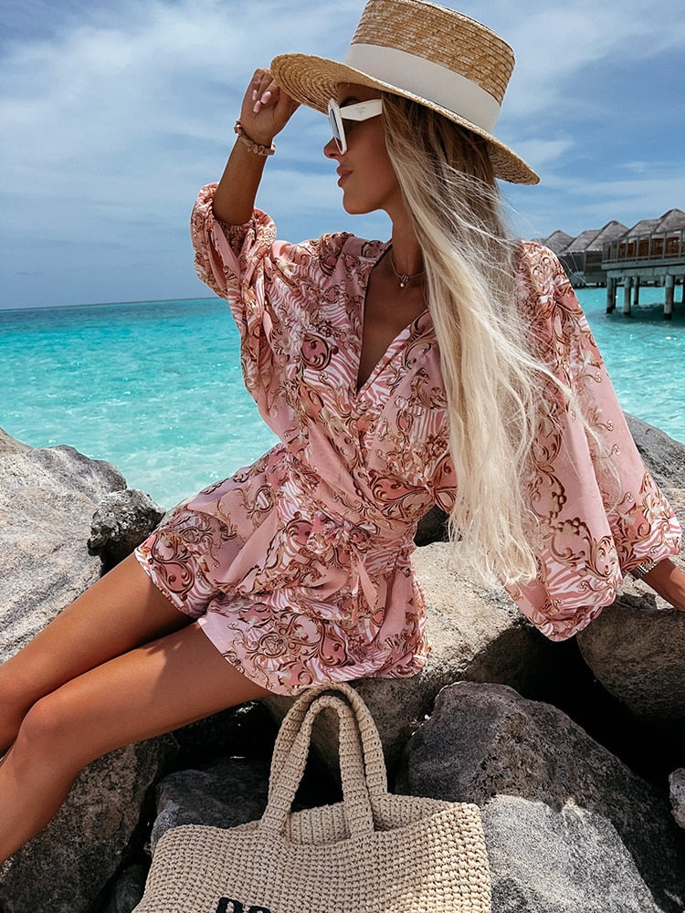 Casual yet elegant women's V-neck short set. Perfect for summer outings, brunch & relaxed events.