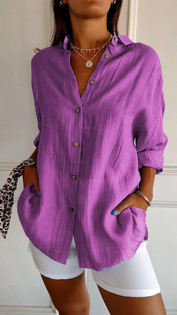 Casual women's button-down top, a stylish and versatile everyday wear blouse.