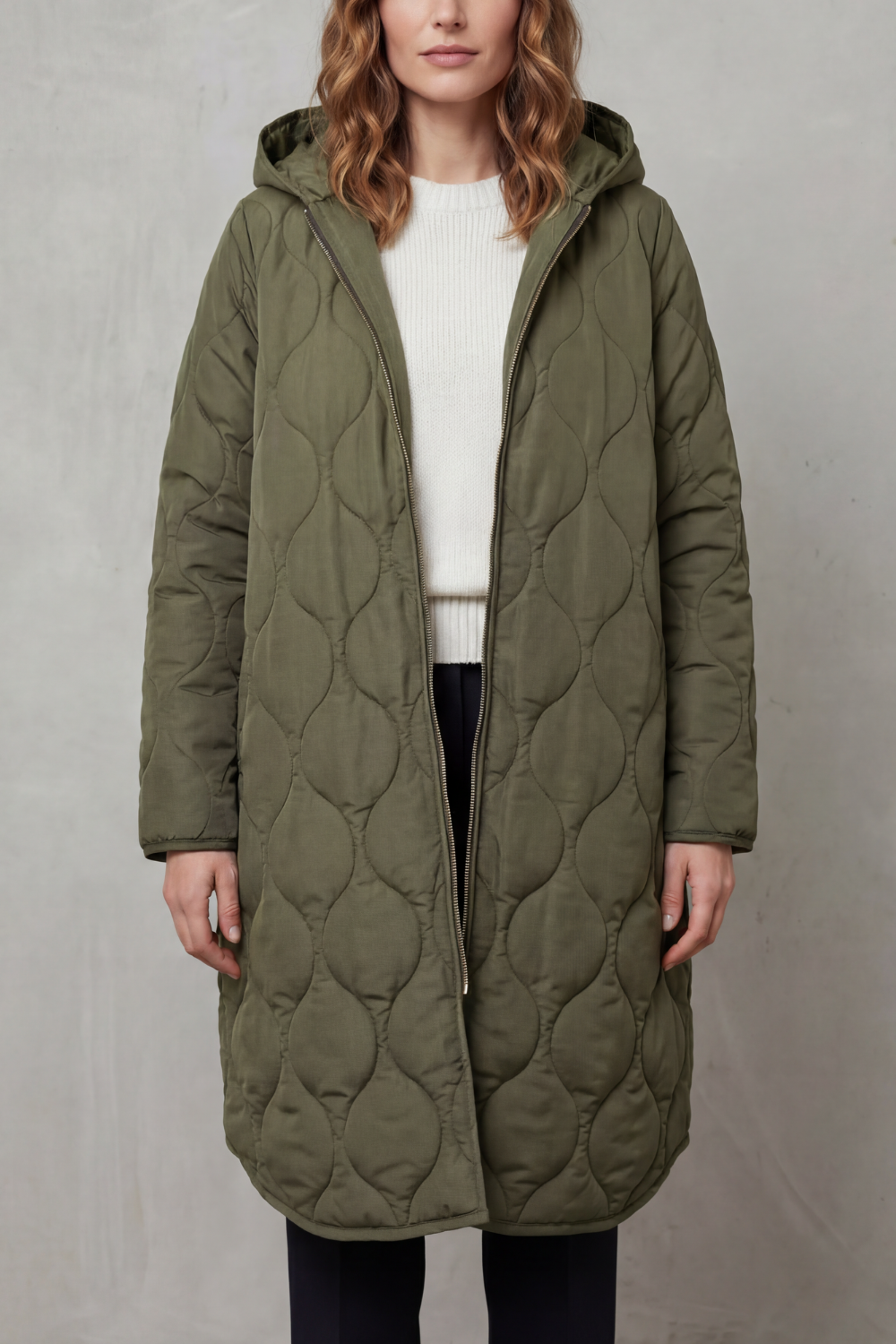Woman in a comfortable, versatile casual parka coat, great for everyday fall & winter style.