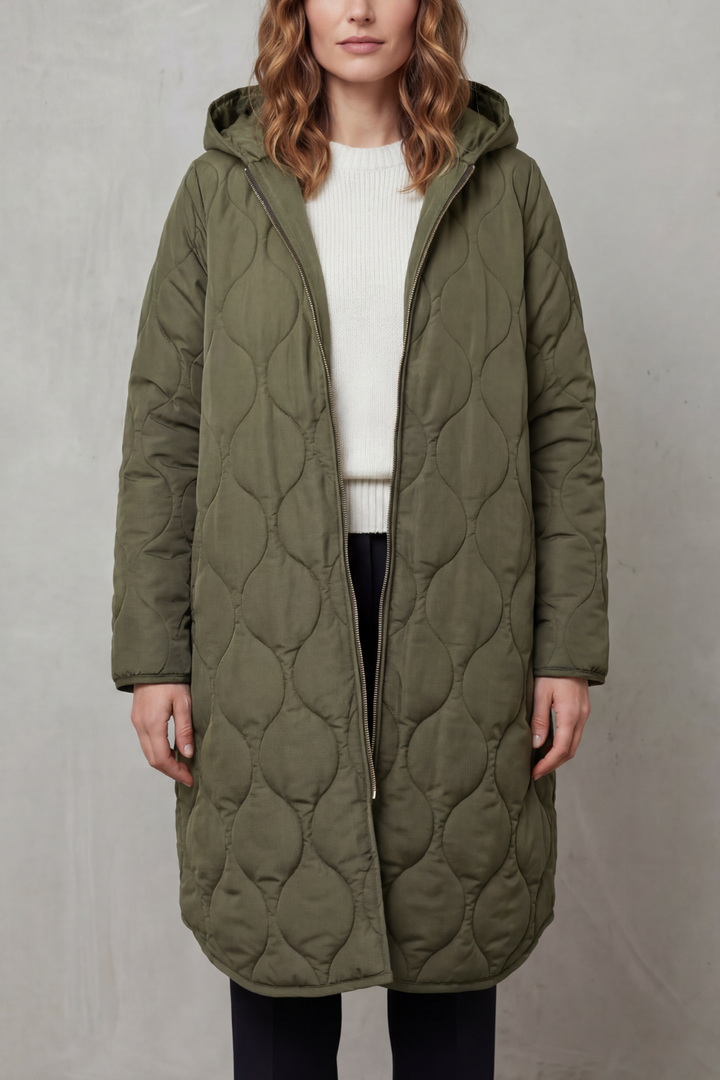 Woman in a comfortable, versatile casual parka coat, great for everyday fall & winter style.