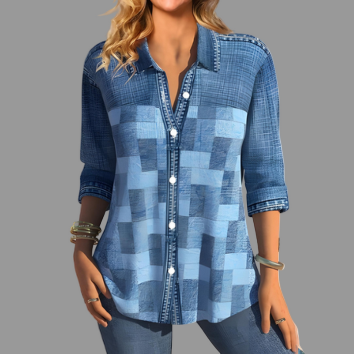 Purple women's button-front blouse with long sleeves & classic collar. A comfortable, versatile top ideal for workwear.