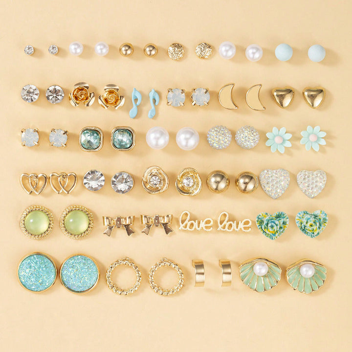 Diverse collection of women's motif earrings, offering versatile styles for every occasion. Jewelry set.