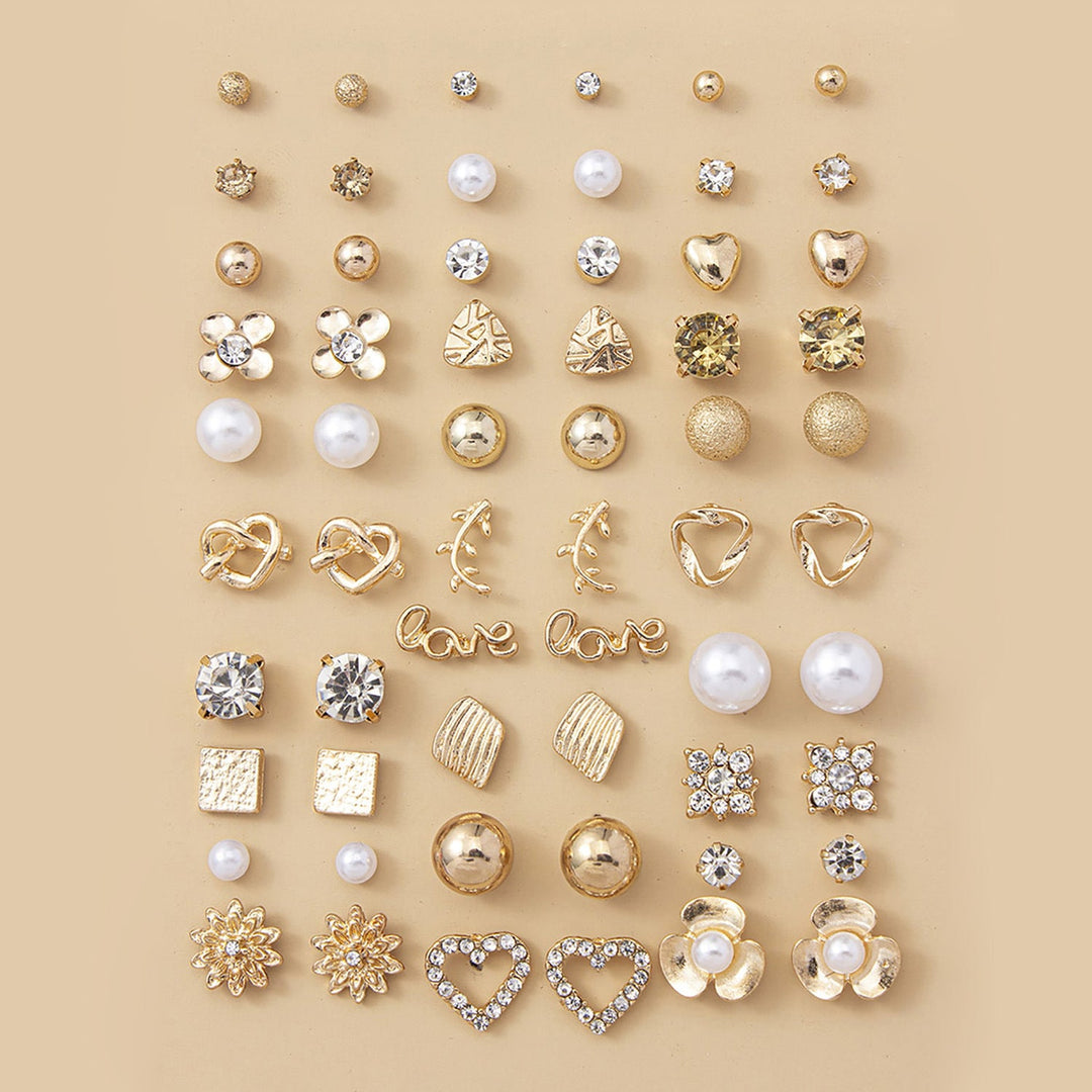 Close-up of delicate pearl earrings, a stylish piece from the women's versatile motif earring set.