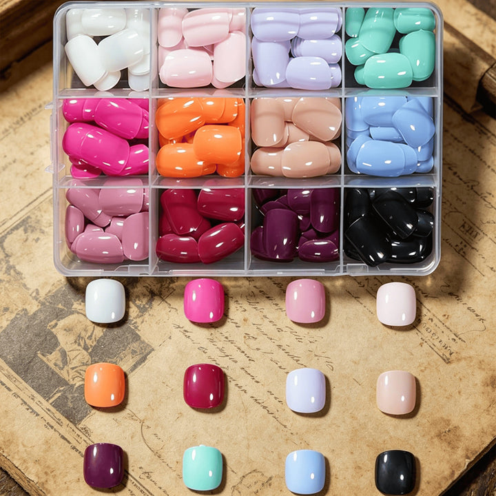 Press-on soft gel nail tips kit for women's DIY manicures. Durable artificial nails for elegant nail art designs.
