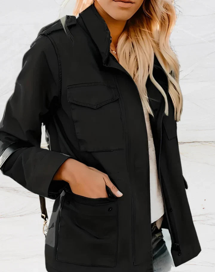 Women's versatile zip jacket with stand collar, multiple pockets & comfortable fit. Perfect casual outerwear for everyday style.