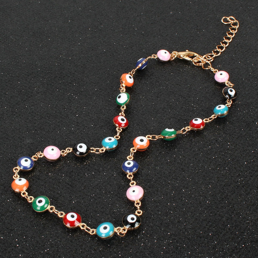 Fashionable multi-color beaded anklet for women, a lively accessory with vibrant beads and adjustable fit.