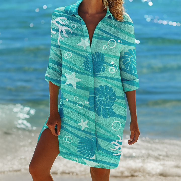 Relaxed fit women's boho printed short dress, a stylish and vibrant choice for beach vacations.