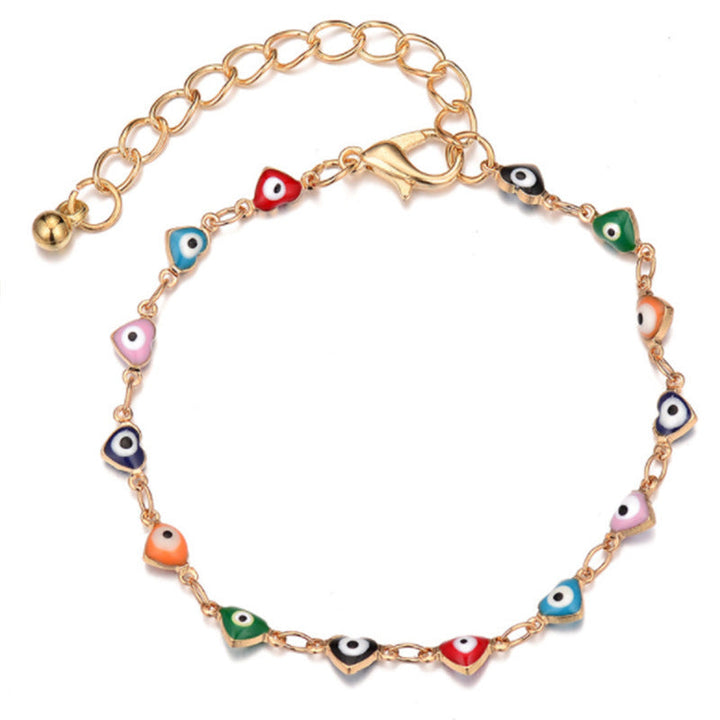 Adjustable women's evil eye charm anklet, vibrant colors, perfect protection jewelry.
