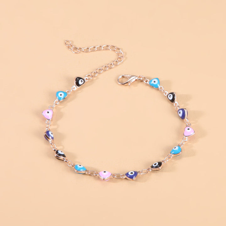 Women's colorful evil eye charm anklet, adjustable fashion jewelry for protection.