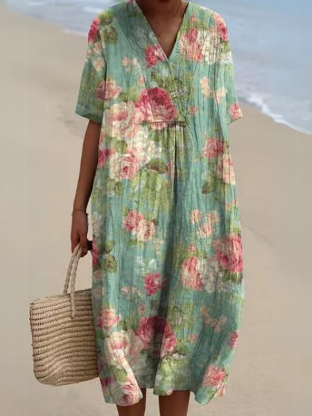 Lightweight women's floral dress, perfect for casual fashion, beach, or holiday comfort.